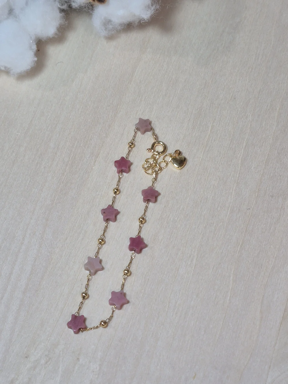 🩷⭐️NEW🩷⭐️ PRETTY!! RHODOCROSITE Micro Paper Clip Natural Stone Star Bracelet